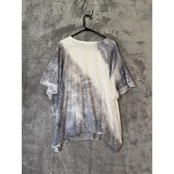 Zuriet Artsy Mesh Tunic Blouse Gray Blue White Womens S/M Attached Tank Cute - Picture 9 of 9